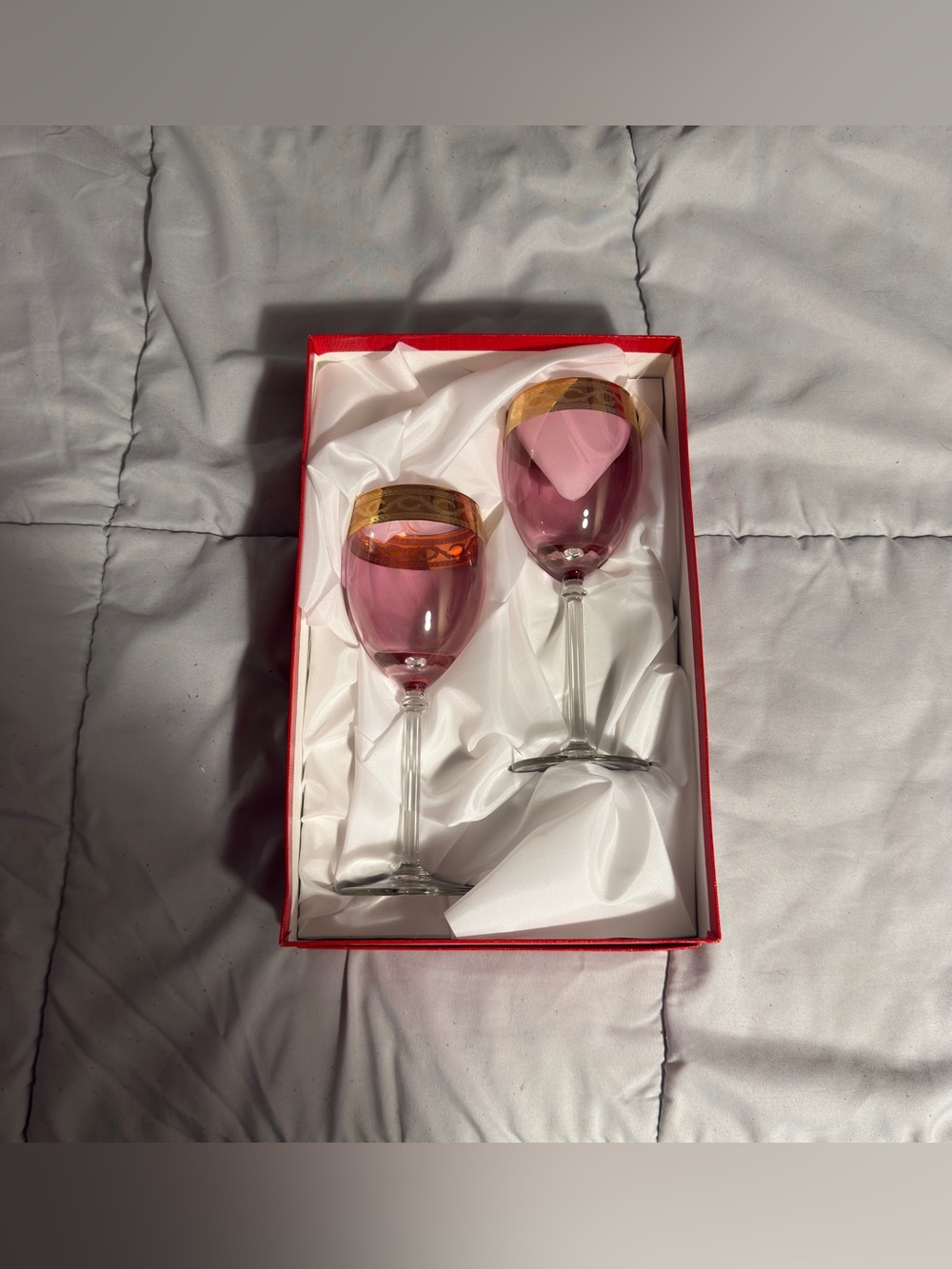 Set of 2 Cristalleria Fratelli Fumo Vintage Italian Pink Wine Glass - In Box!!!